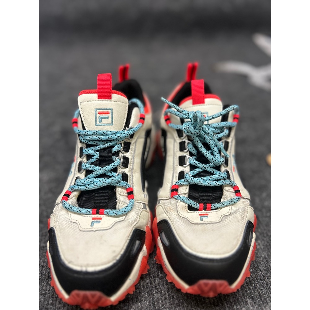 Fila Oakmont TR Mens 7 Cream Black Orange Blue Trail Sneakers 5JM01249-119